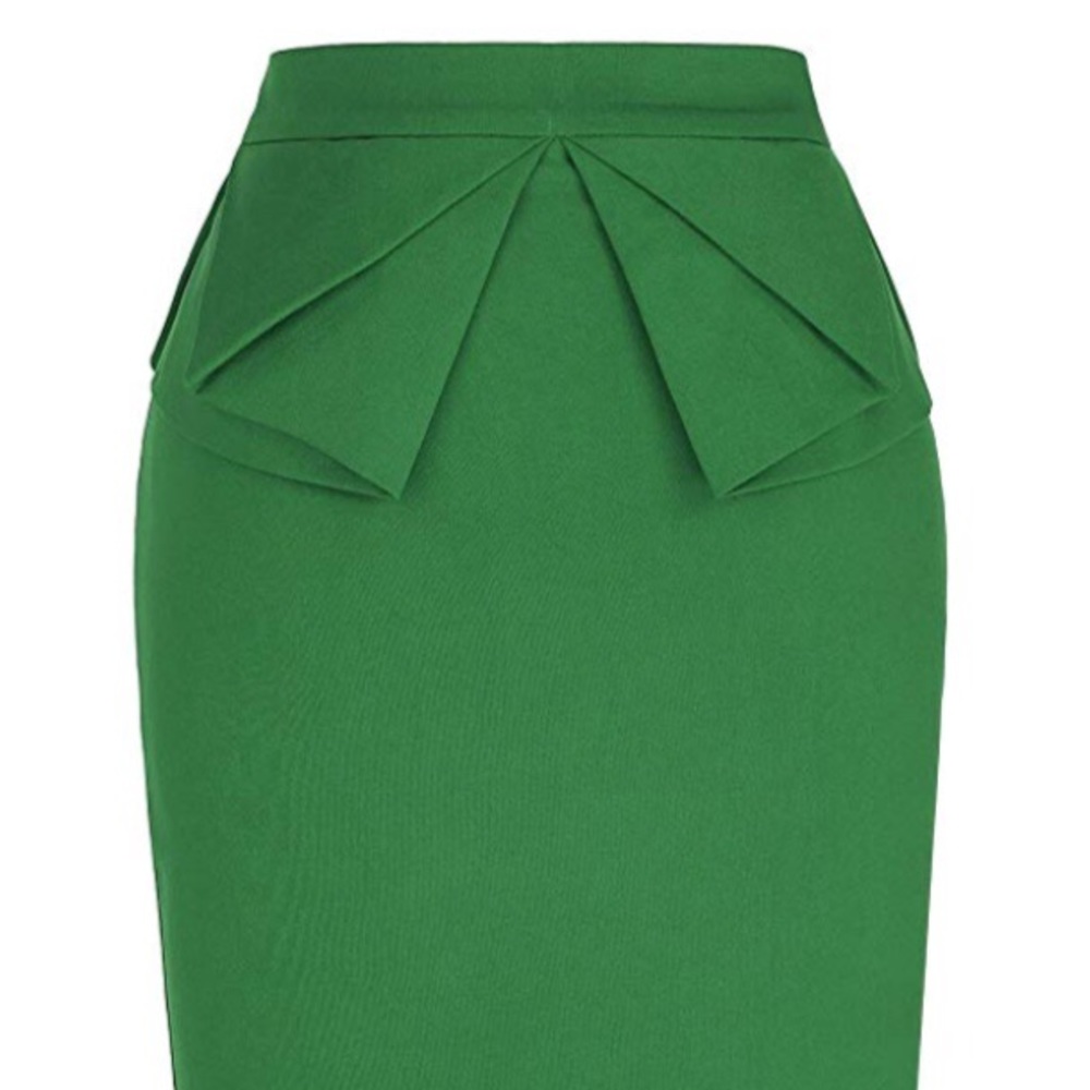 T-length pencil skirt with ruffle detail at waist.